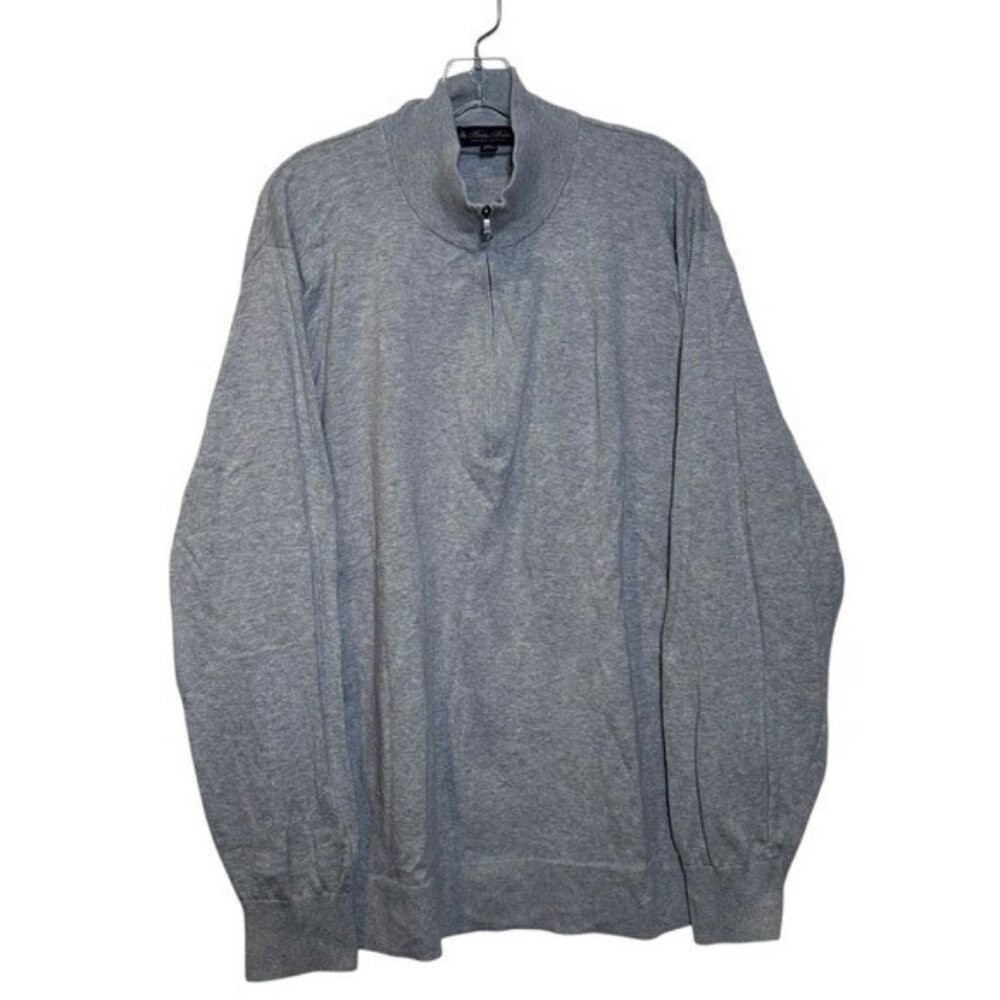 Brooks Brothers Men's 2XL Supima Cotton Sweater Gray 1/4 Zip Pullover Preppy
